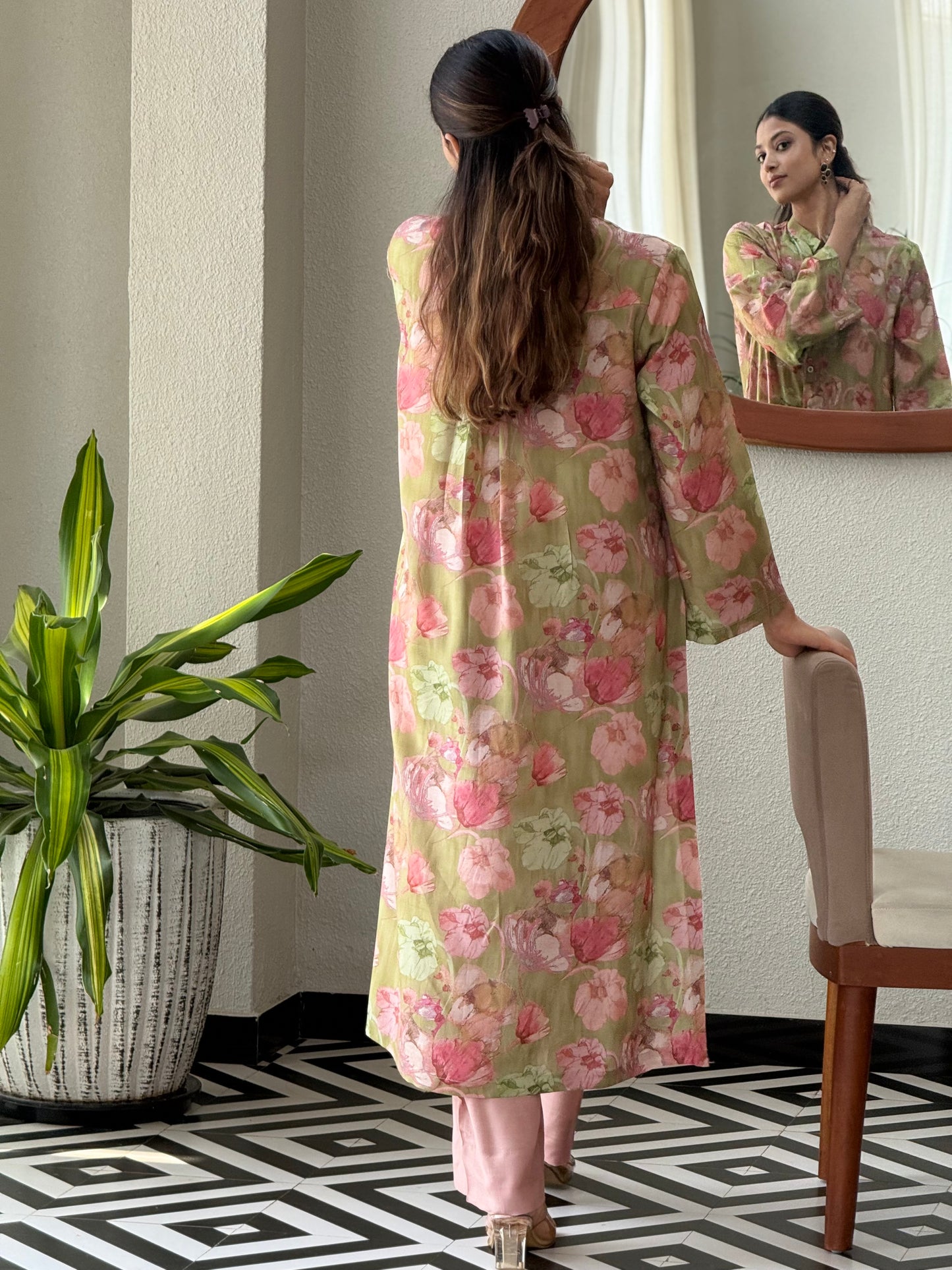 ZU25X337- GREEN MUSLIN PRINTED