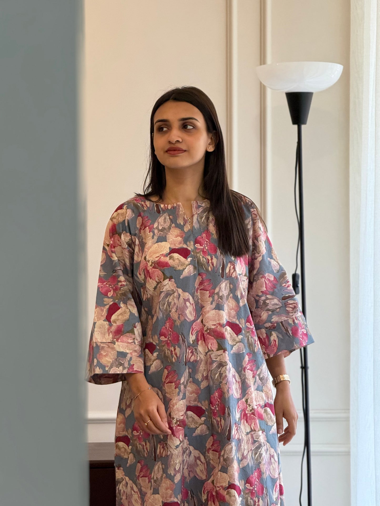 ZU25X227- COTTON FLORAL GREY