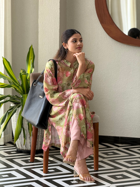 ZU25X337- GREEN MUSLIN PRINTED