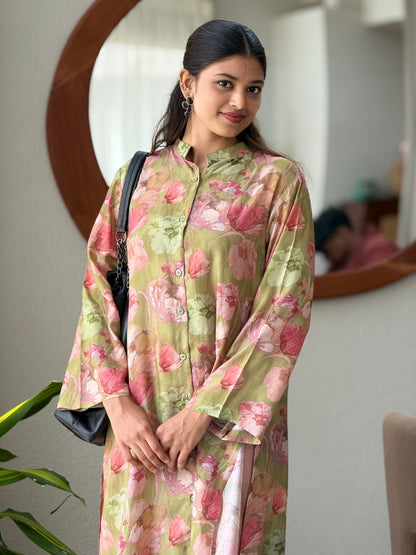 ZU25X337- GREEN MUSLIN PRINTED