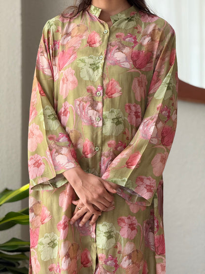 ZU25X337- GREEN MUSLIN PRINTED