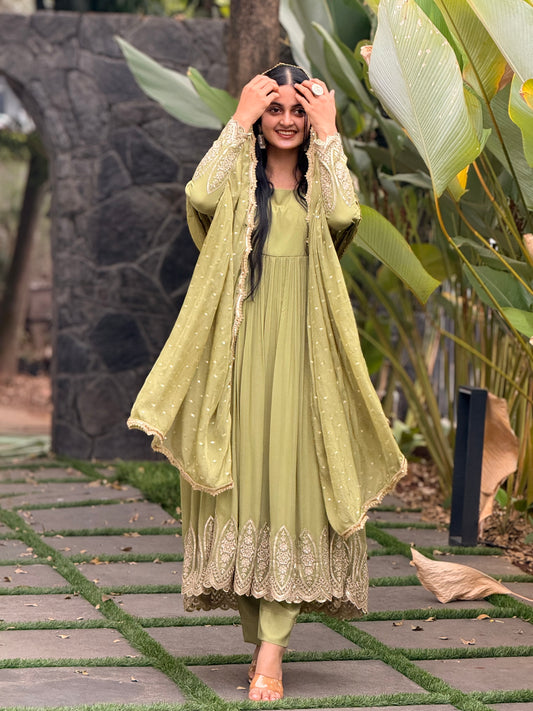 ZU25X281- OLIVE GEORGETTE