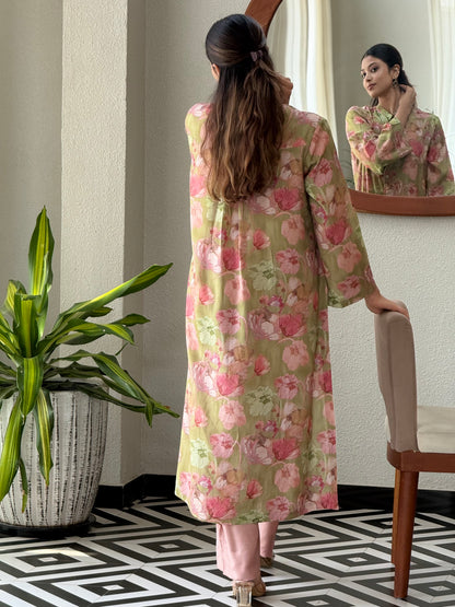 ZU25X337- GREEN MUSLIN PRINTED