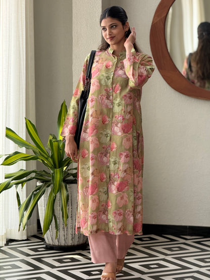 ZU25X337- GREEN MUSLIN PRINTED