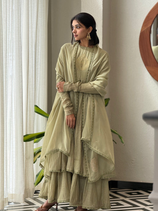 ZU25X421-FESTIVE OLIVE GREEN GOWN