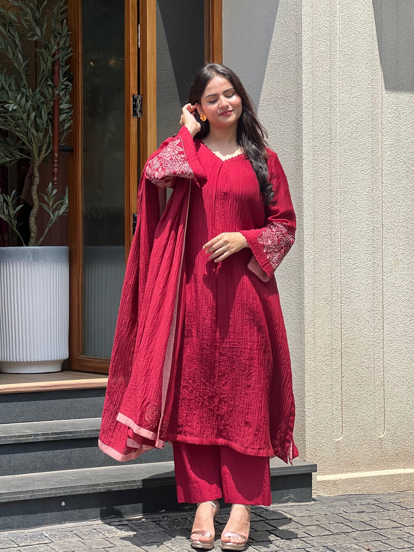 SIGNATURE CHANDERI MAROON- RUHAR019